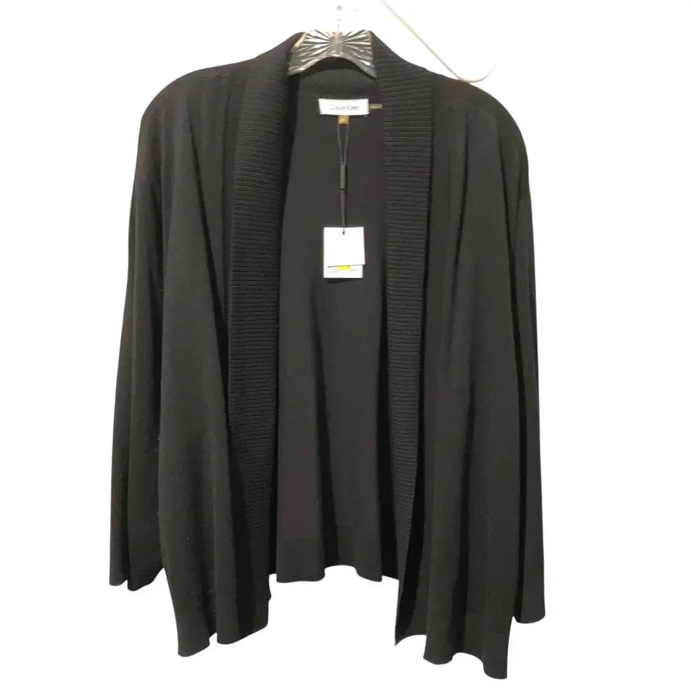 NWT Calvin Klein Cardigan 3X Cropped Open Front Black Professional Career Silk